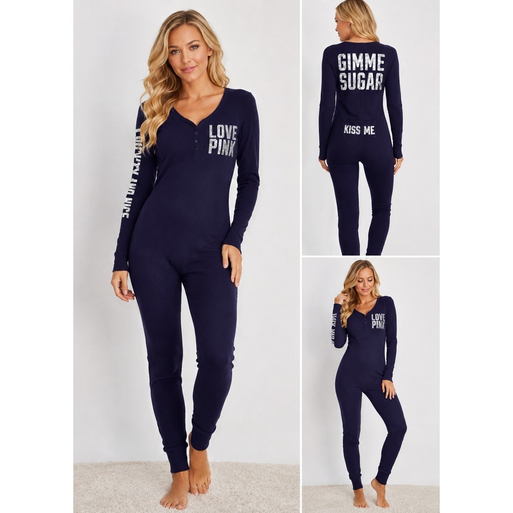 Victoria's Secret PINK Sexy Lounge One Piece Pajama Jumpsuit Bodysuit M Y2K